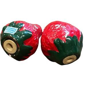 Made in Japan Strawberry Salt Pepper Shakers Ceramic Miniature Corks Vintage 50s